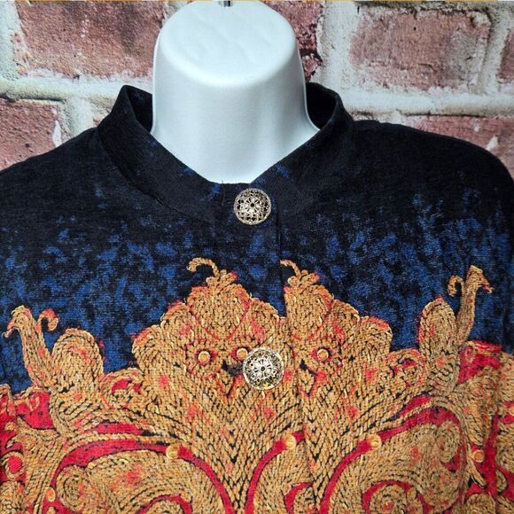 Vintage 80s Carole Little Tapestry Blazer 14 Black Gold Mandarin Collar USA - Picture 8 of 9